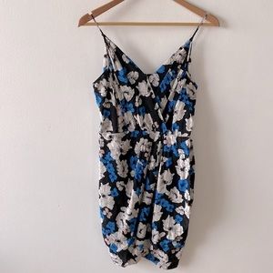 Yumi Kim Jayne silk floral mini spaghetti strap Dress medium black blue